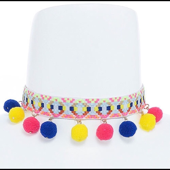 Festival Boho Pom Pom Chokers, Blue or Pastel - Picture 4 of 7